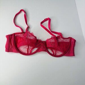 Lounge Bra 38C Florence Hot Pink Underwire Lace Transparent 2-Hook Adjustable